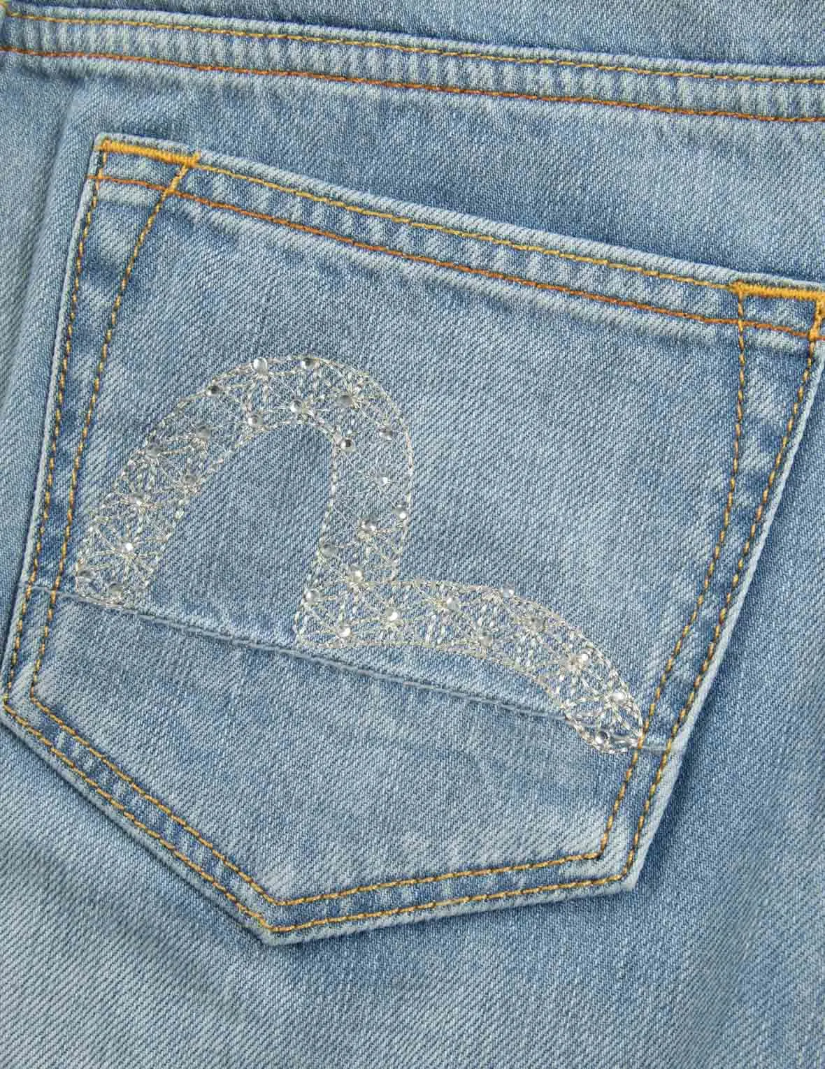 Rhinestone & Embroidery Seagull Pocket Straight Fit Denim Jeans