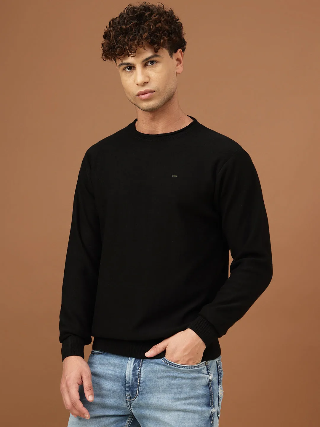 Richlook Men Solid Round Neck Sweater