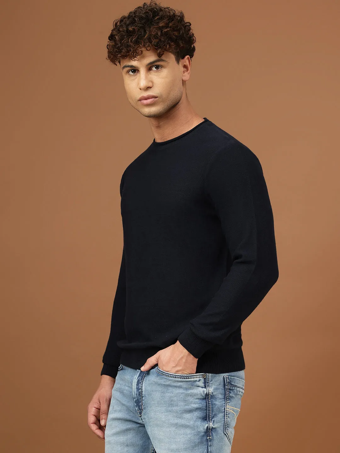 Richlook Men Solid Round Neck Sweater