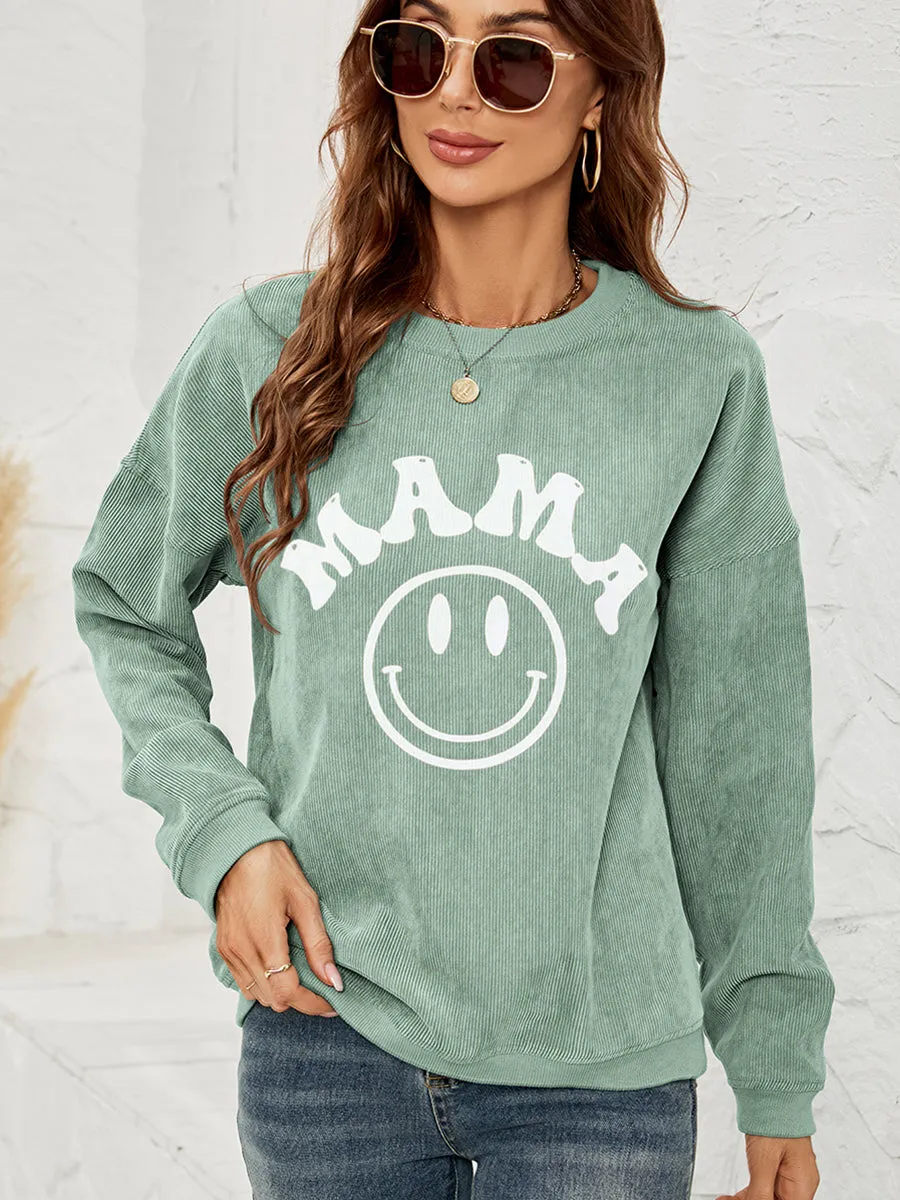 Round Neck Long Sleeve MAMA Graphic Sweatshirt