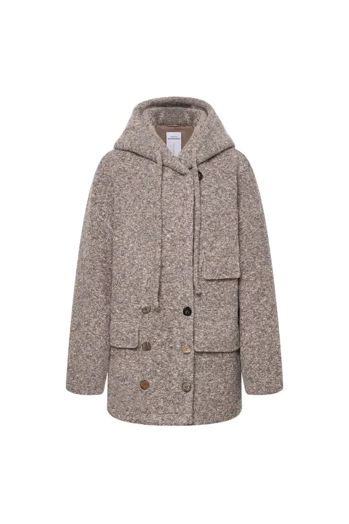 Rue Hooded Long Coat in Ultra-Light Wool Bouclé