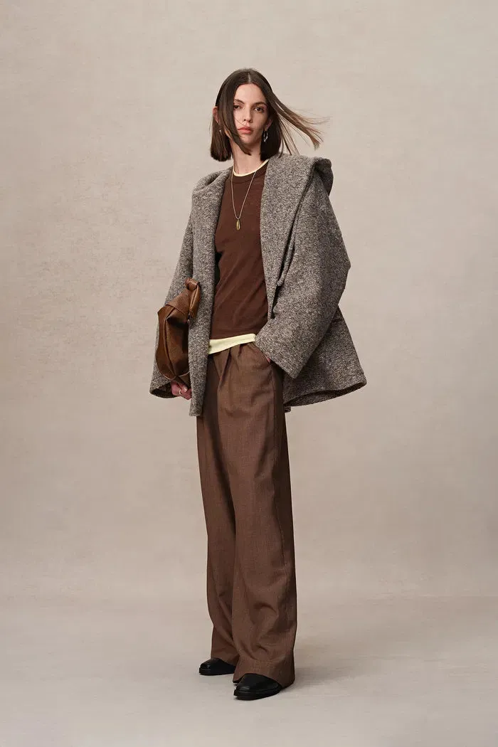 Rue Hooded Long Coat in Ultra-Light Wool Bouclé