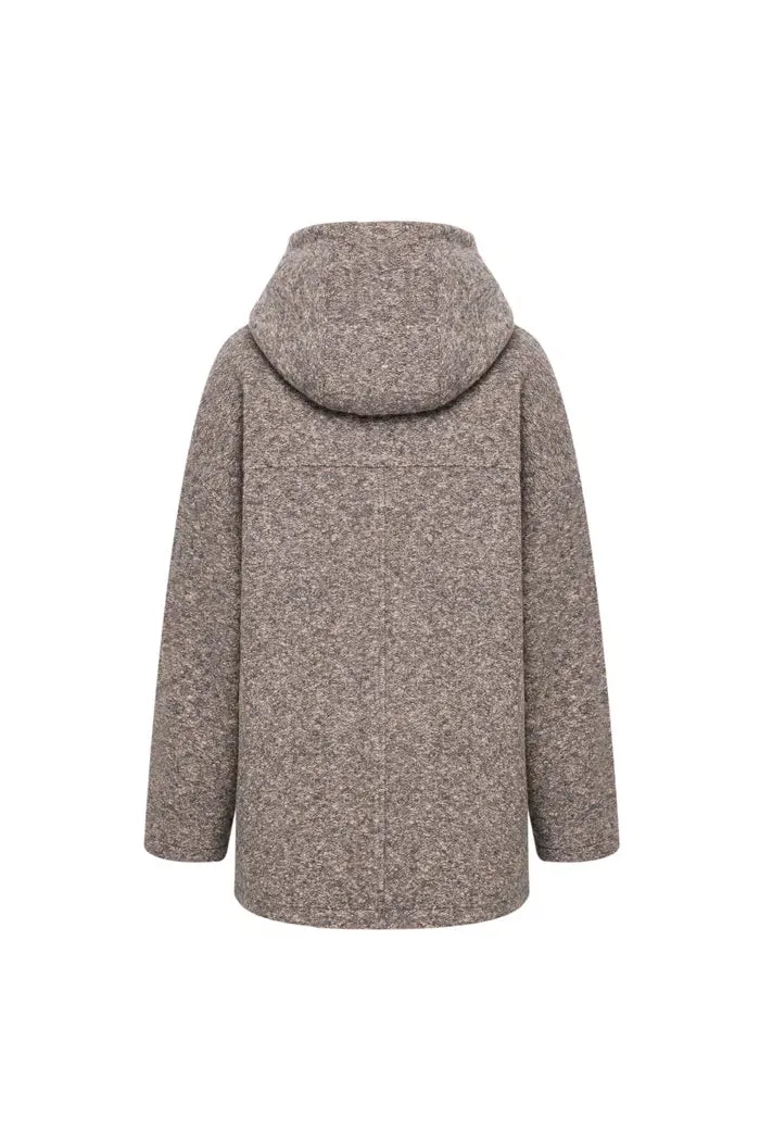 Rue Hooded Long Coat in Ultra-Light Wool Bouclé