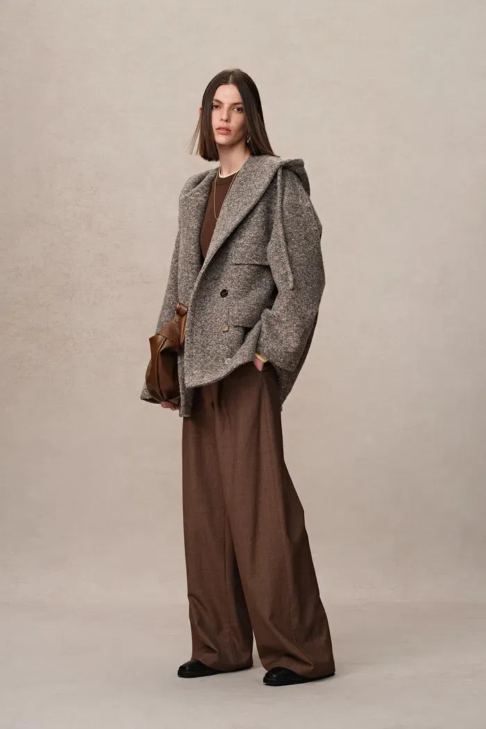 Rue Hooded Long Coat in Ultra-Light Wool Bouclé