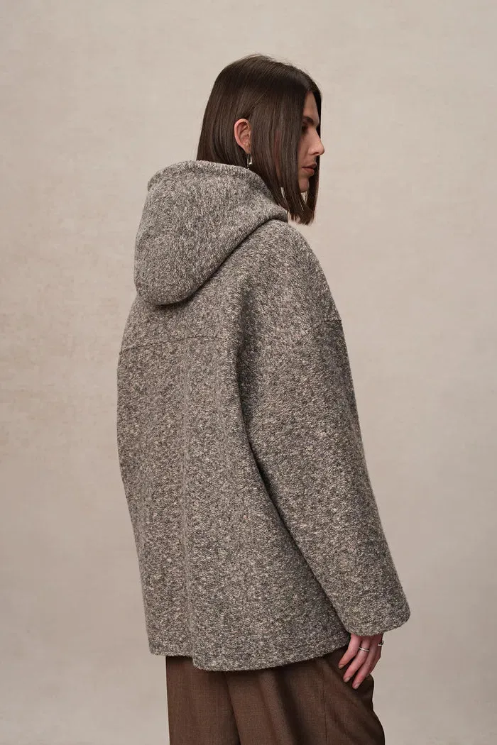 Rue Hooded Long Coat in Ultra-Light Wool Bouclé