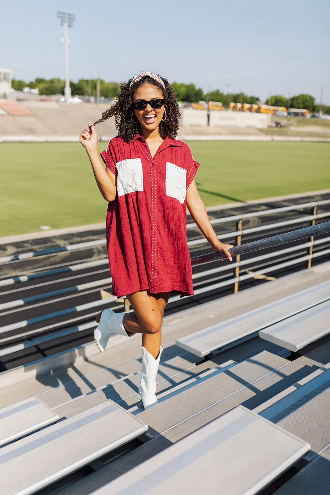 Rush The Field Gauze Dress - Maroon