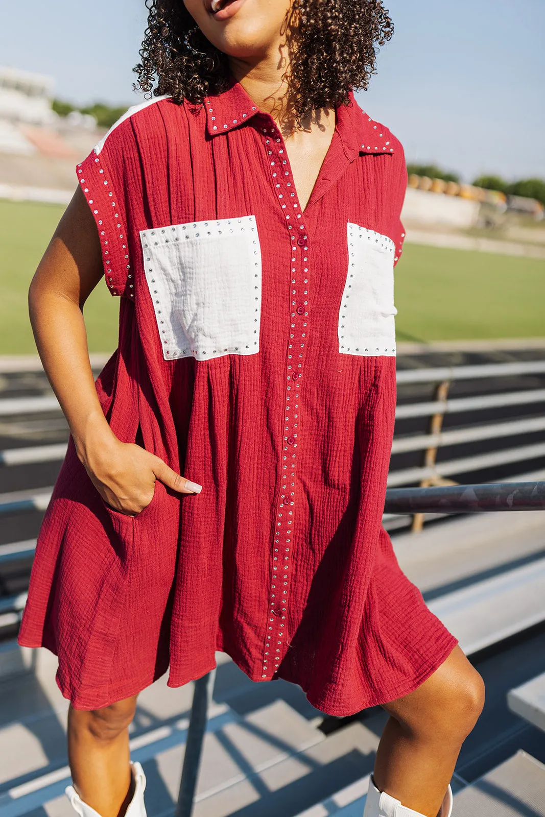 Rush The Field Gauze Dress - Maroon