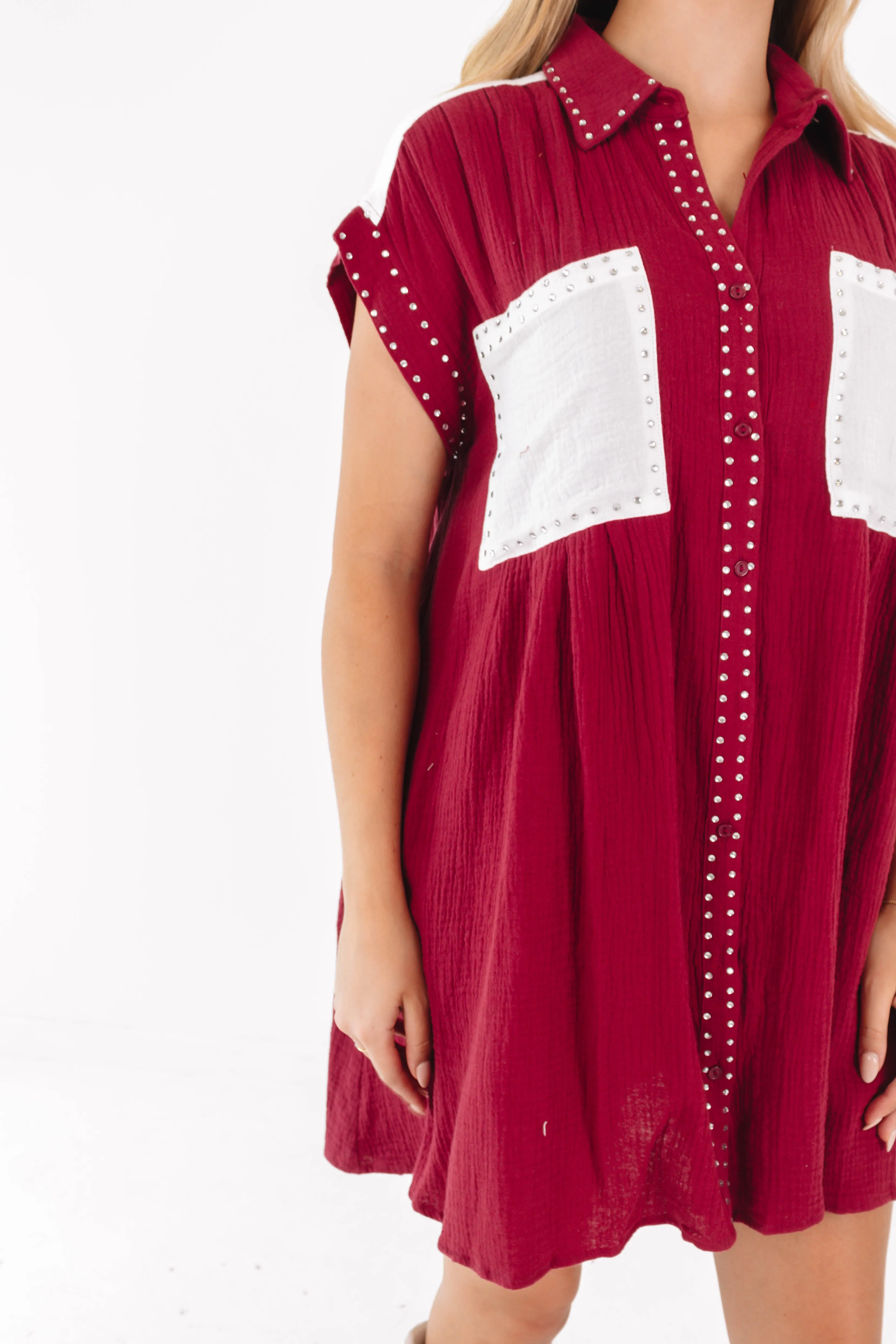 Rush The Field Gauze Dress - Maroon