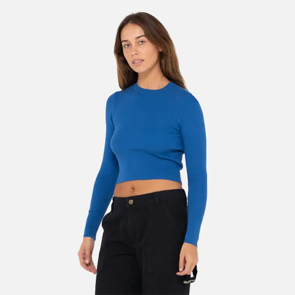 Rusty Amelia Cropped Long Sleeve Knit Top - Blue Sapphire