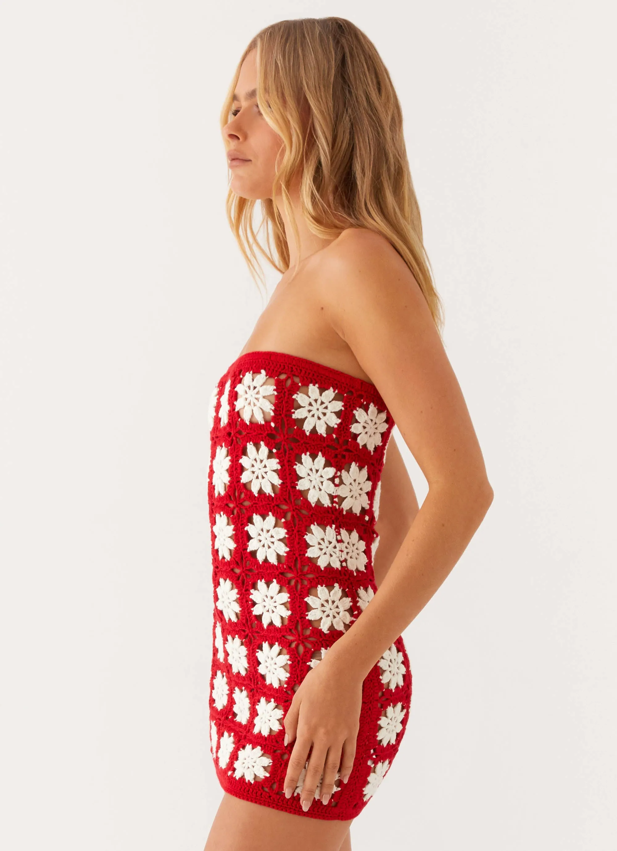 Sabrina Crochet Mini Dress - Red