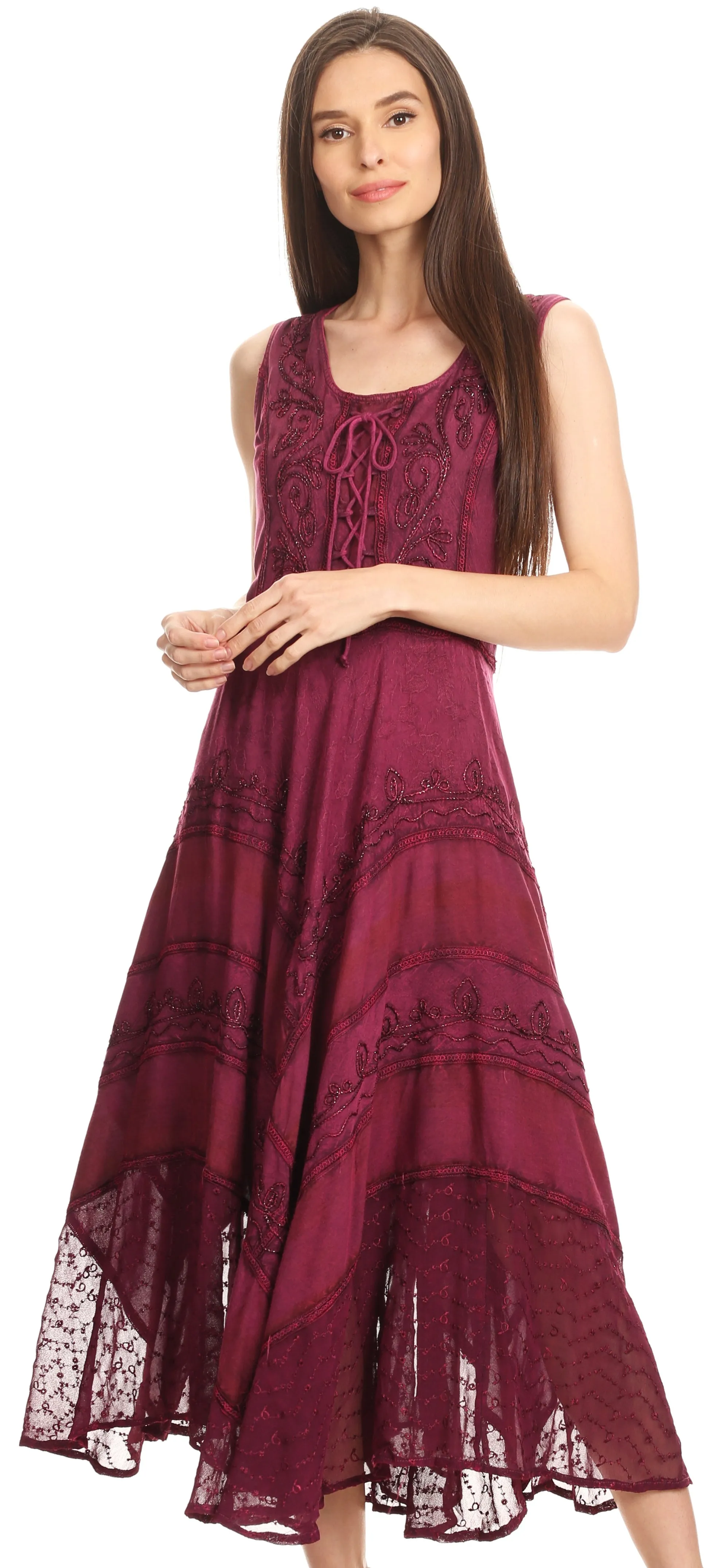 Sakkas Azalea Stonewashed Rayon Embroidery Corset Style Dress