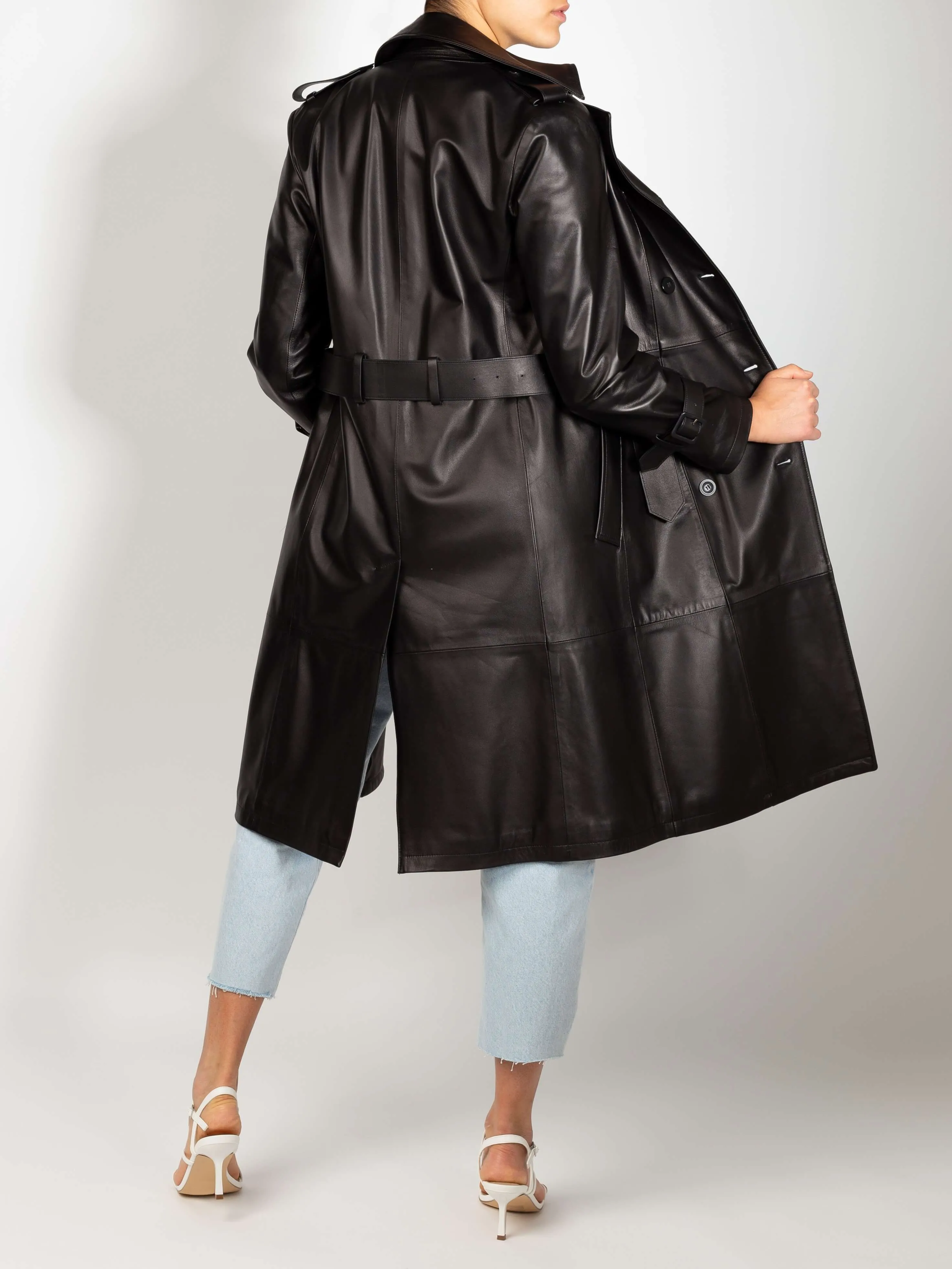 Sandra Italian Lambskin Leather Trench Coat