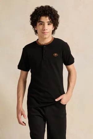 Senior Boys Black Embroidered Polo Shirt