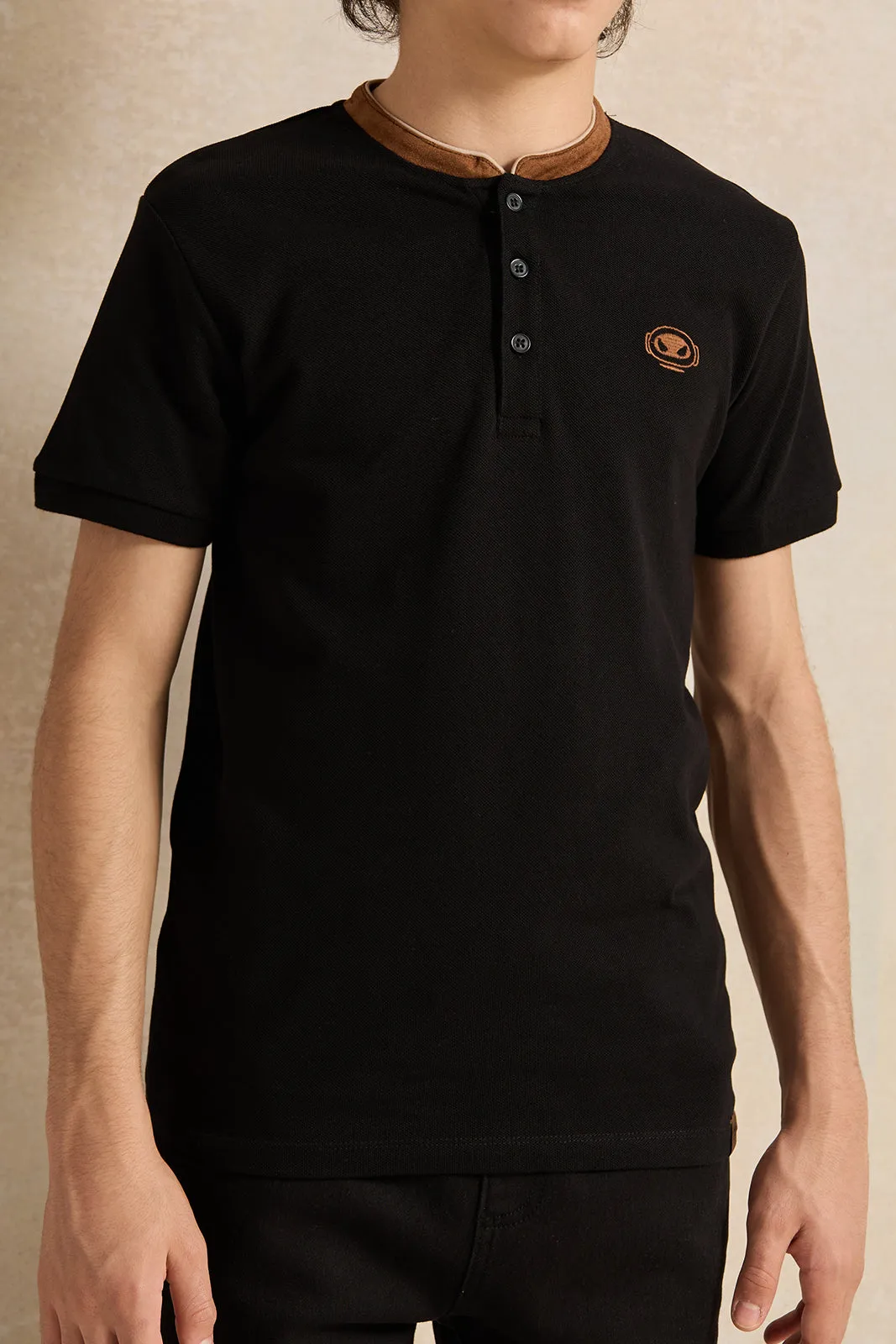 Senior Boys Black Embroidered Polo Shirt