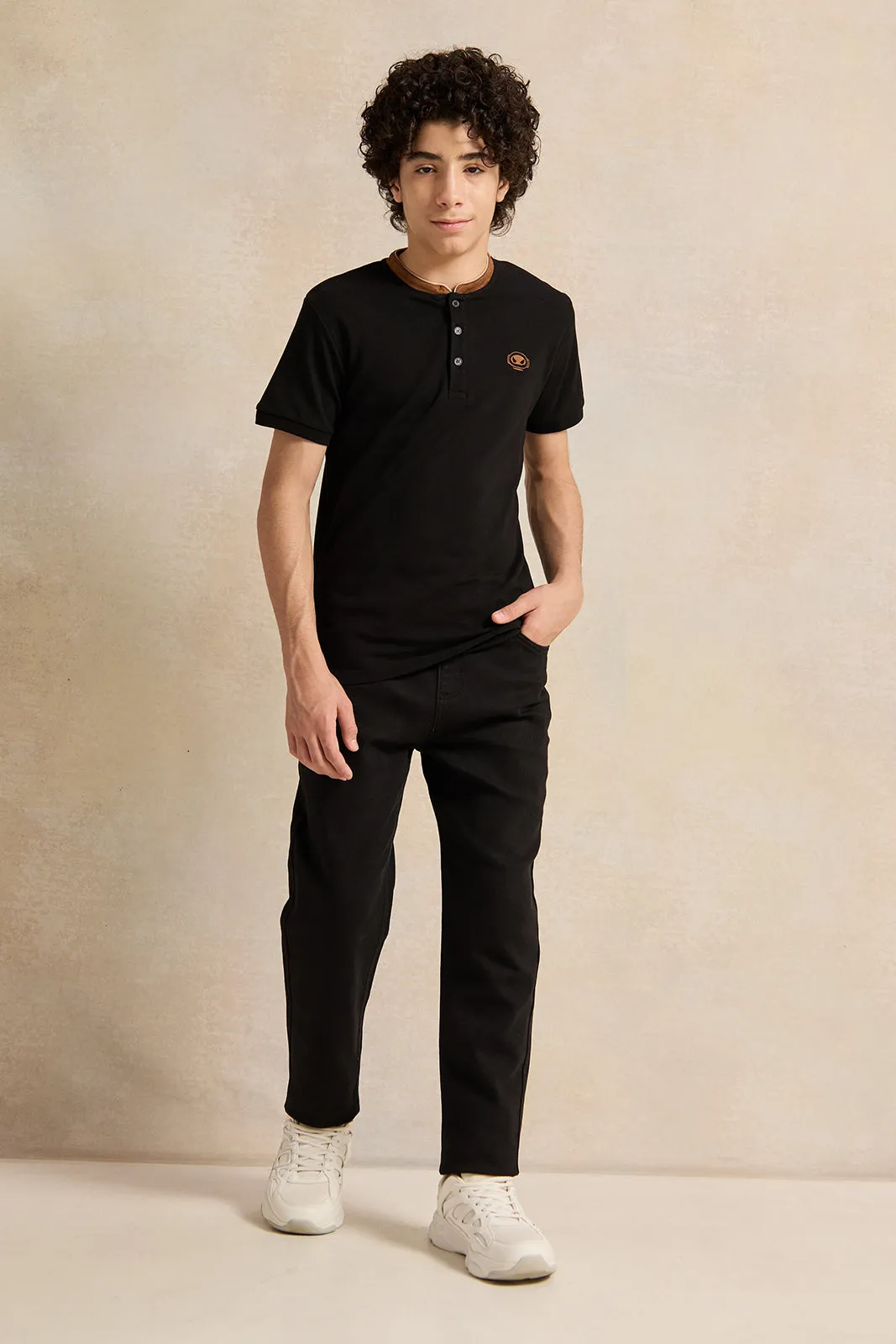 Senior Boys Black Embroidered Polo Shirt