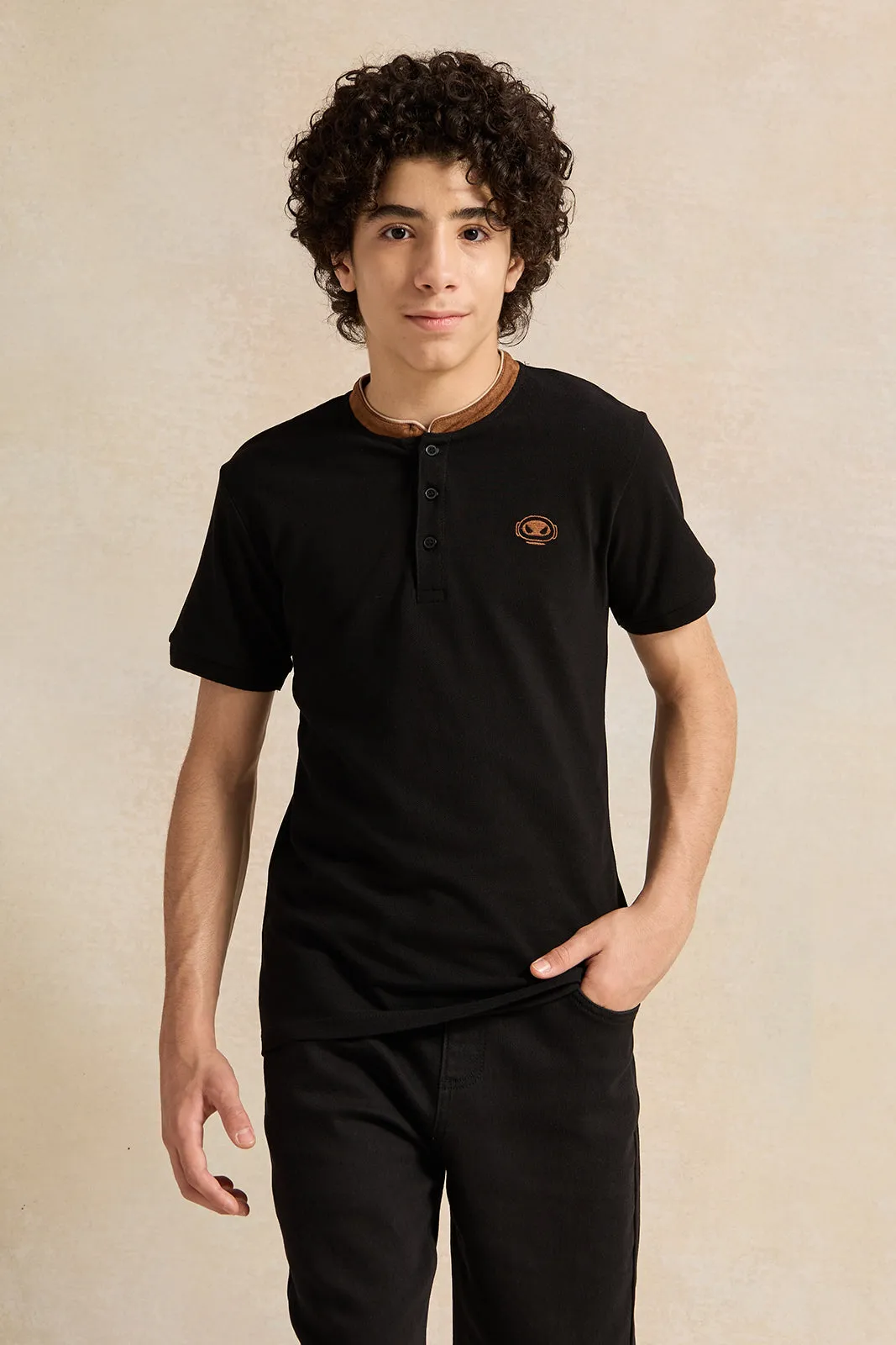 Senior Boys Black Embroidered Polo Shirt