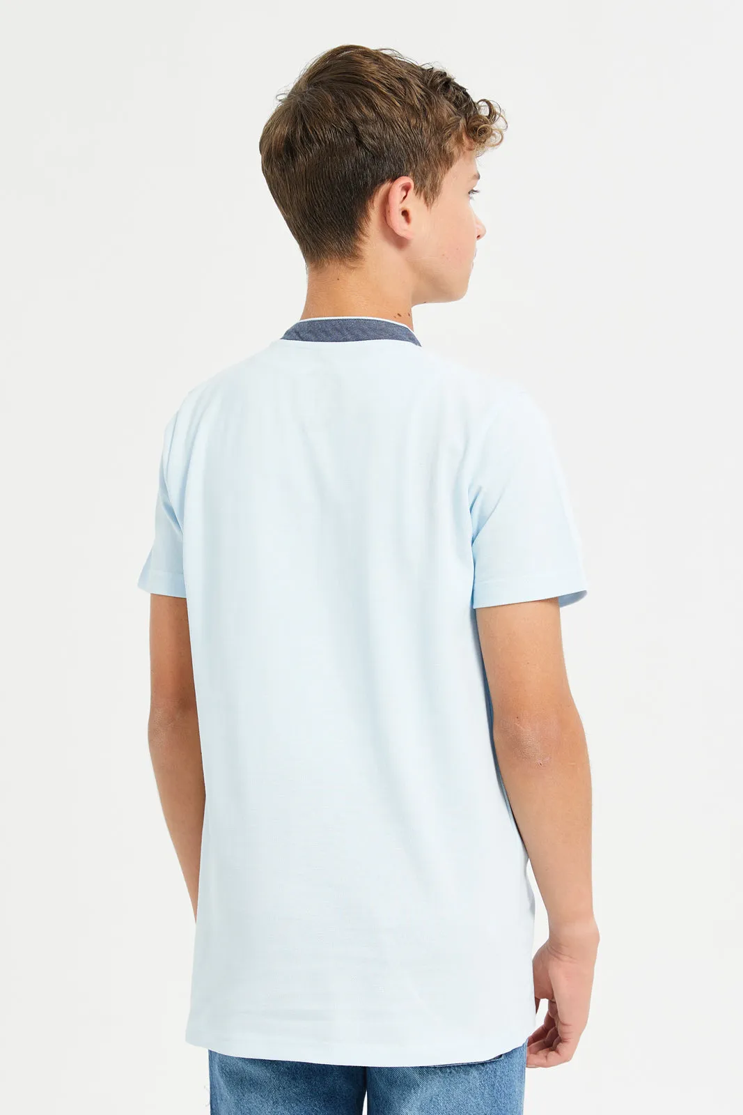 Senior Boys Blue Printed Polo Shirt