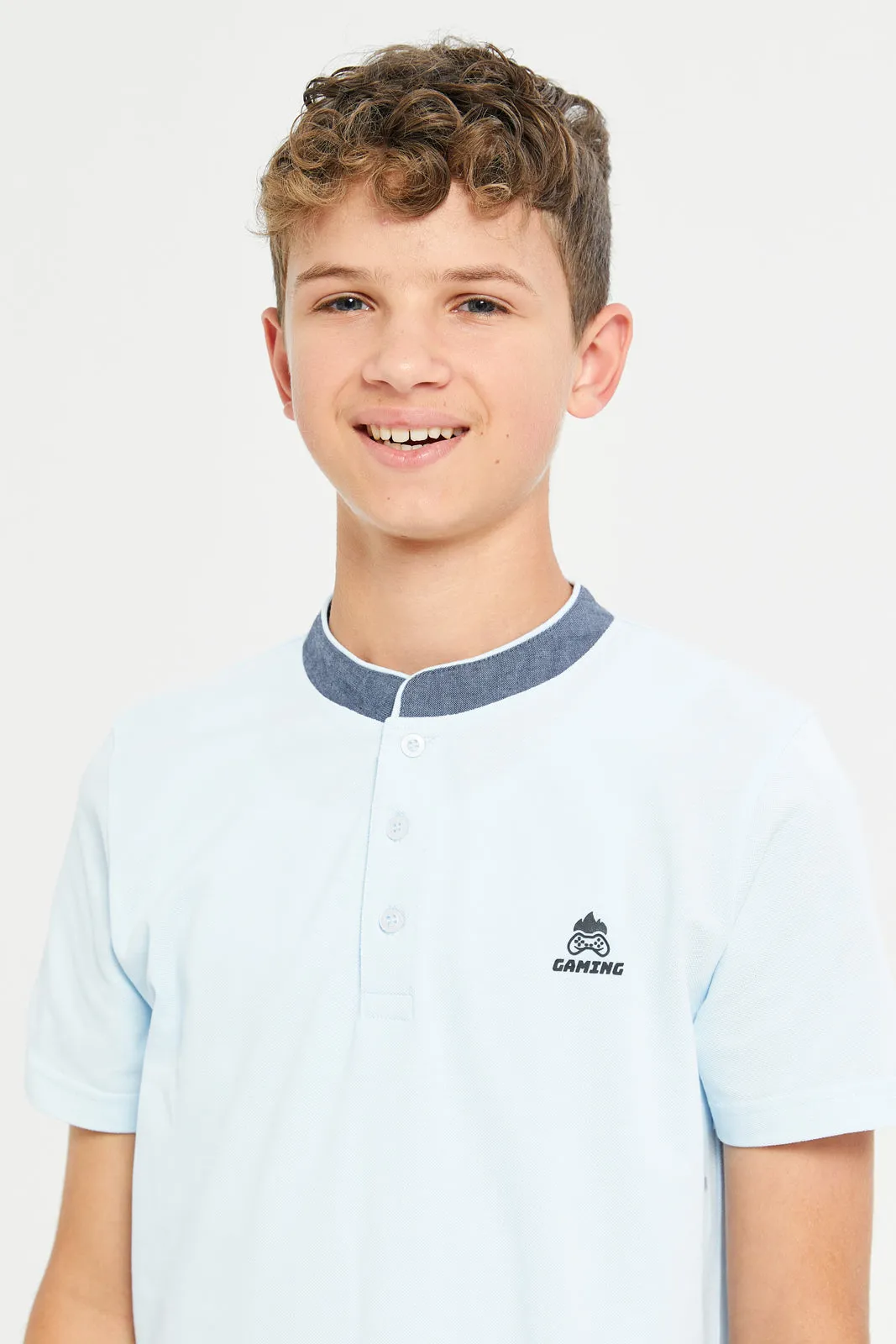 Senior Boys Blue Printed Polo Shirt