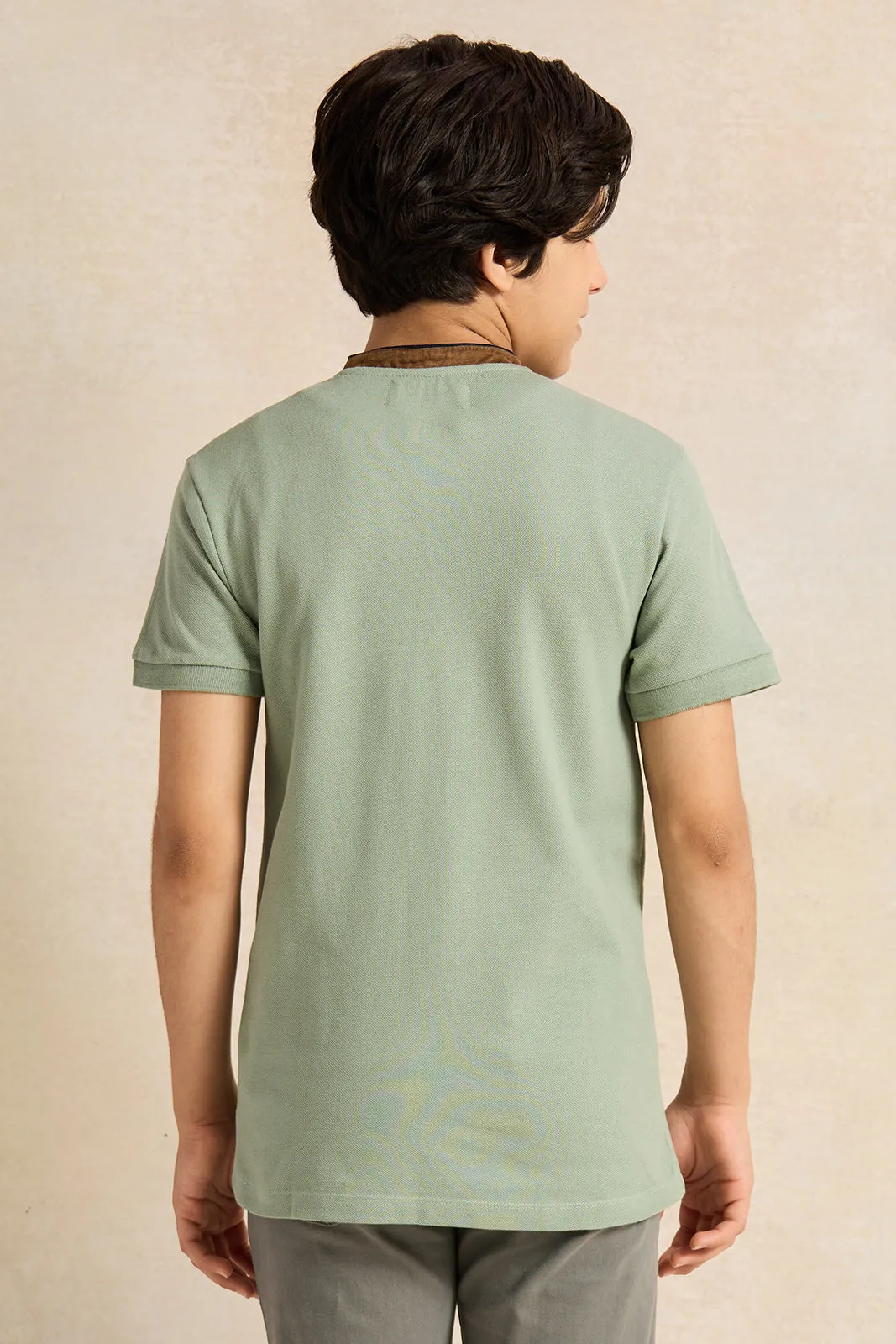 Senior Boys Green Embellished Polo Shirt