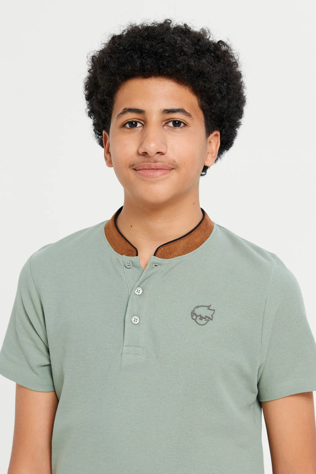 Senior Boys Mint Embellished Polo Shirt