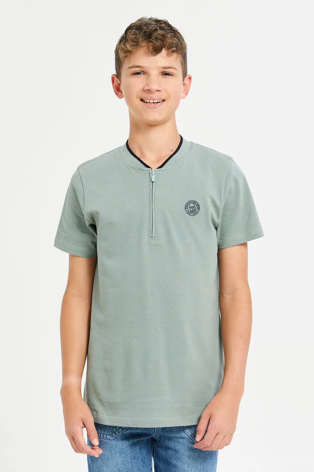 Senior Boys Mint Embroidered Polo Shirt