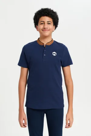 Senior Boys Navy Embellished Polo Shirt