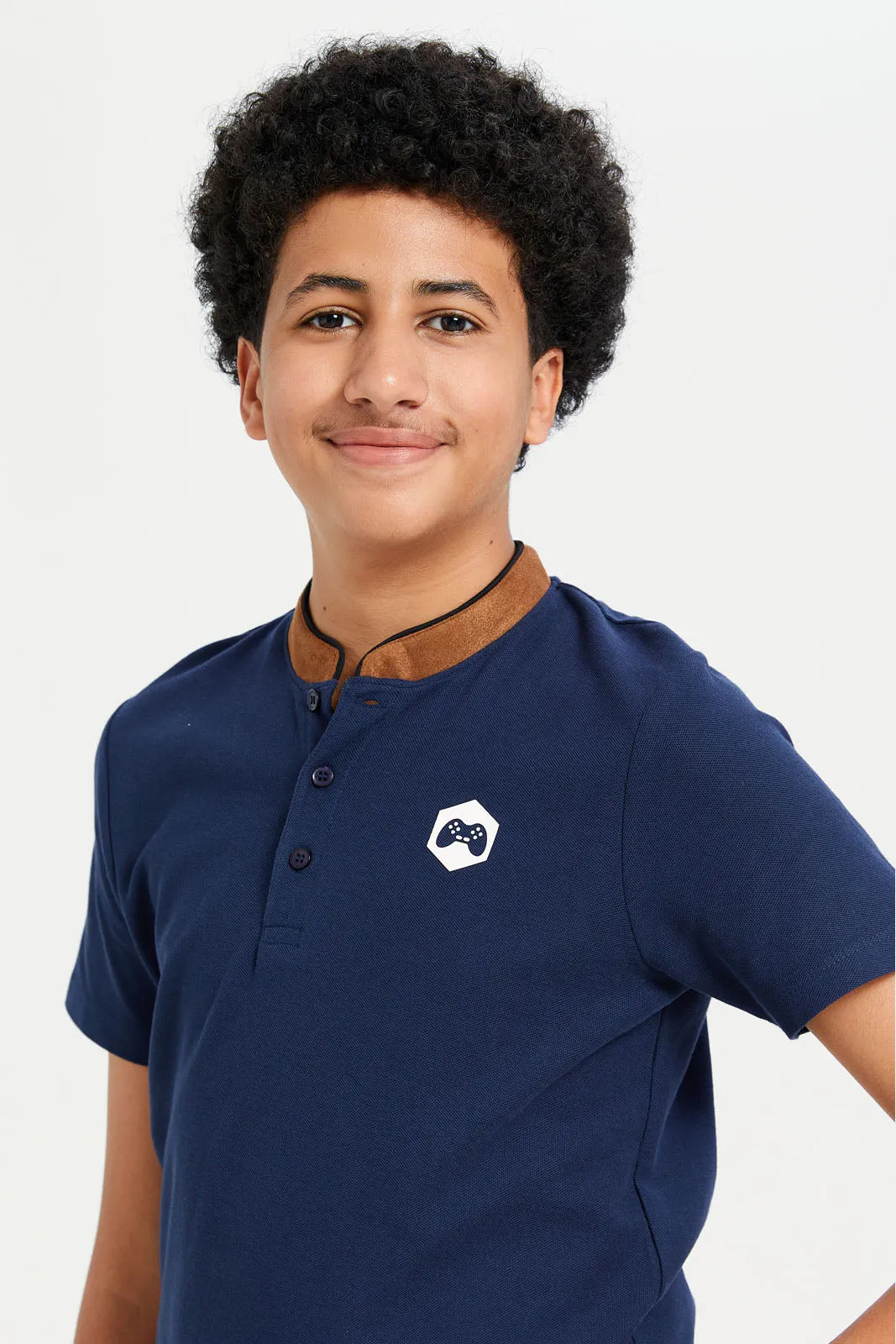 Senior Boys Navy Embellished Polo Shirt