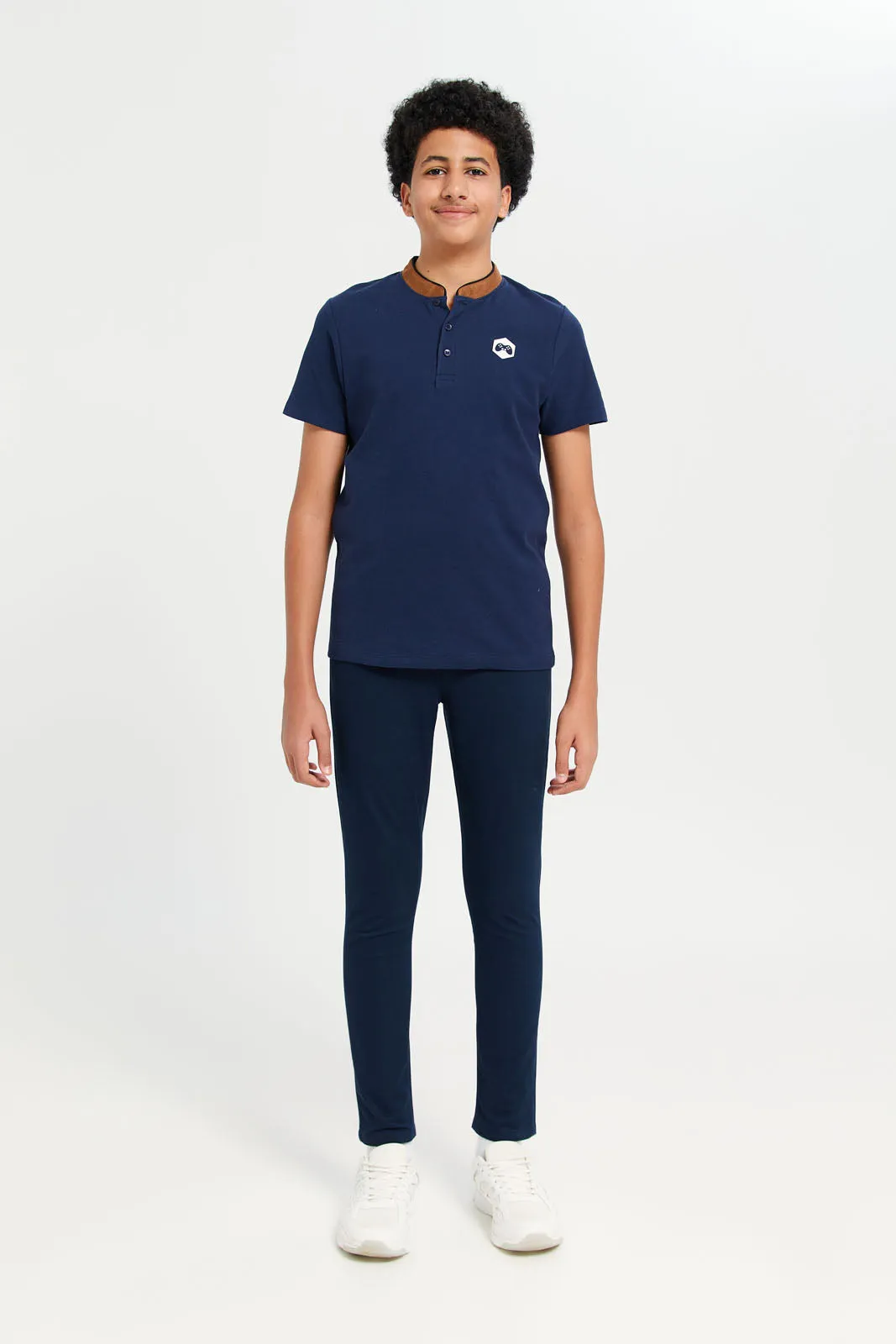 Senior Boys Navy Embellished Polo Shirt