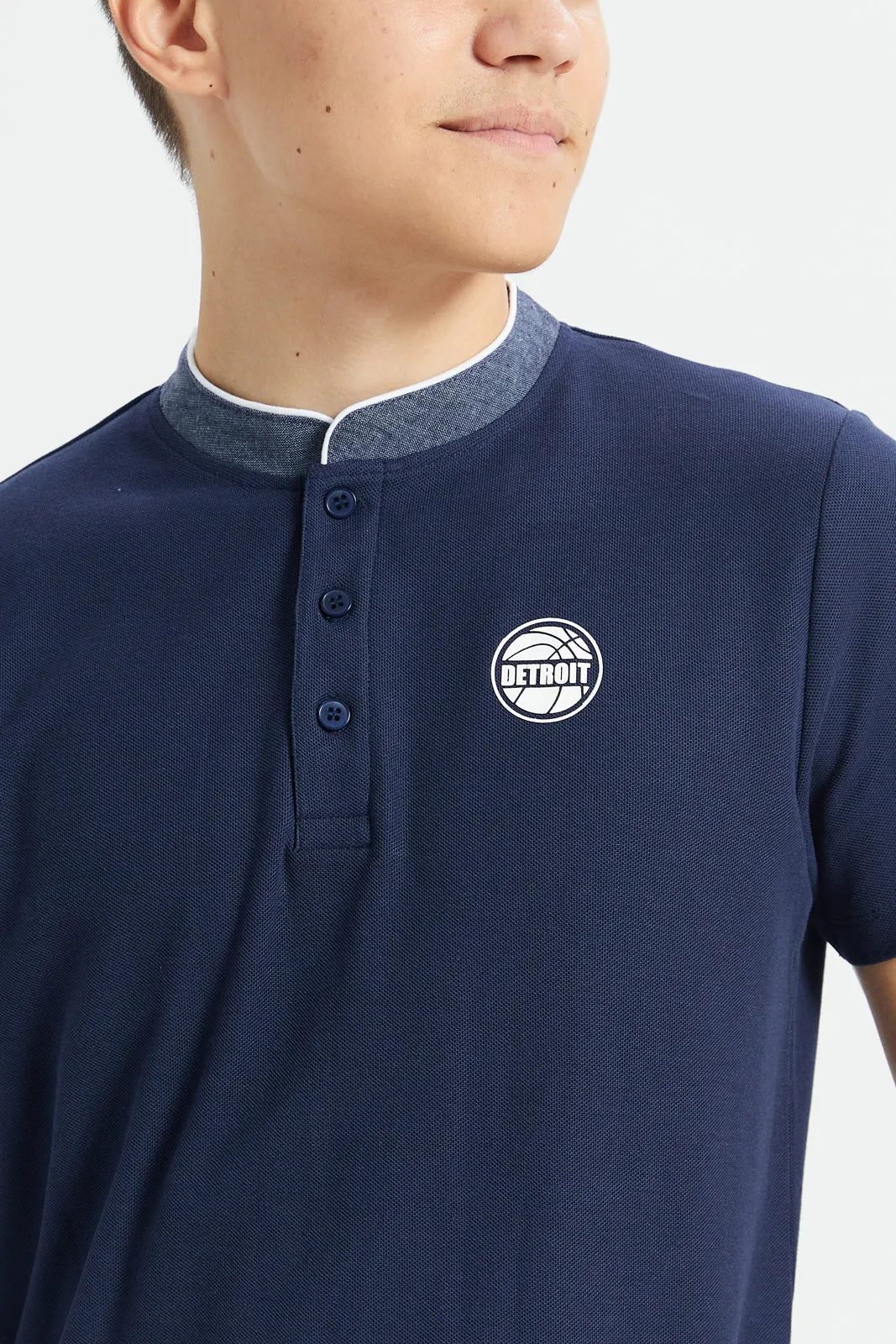 Senior Boys Navy Mandarin Collar Polo Shirt