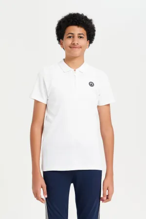 Senior Boys White Embellished Polo Shirt