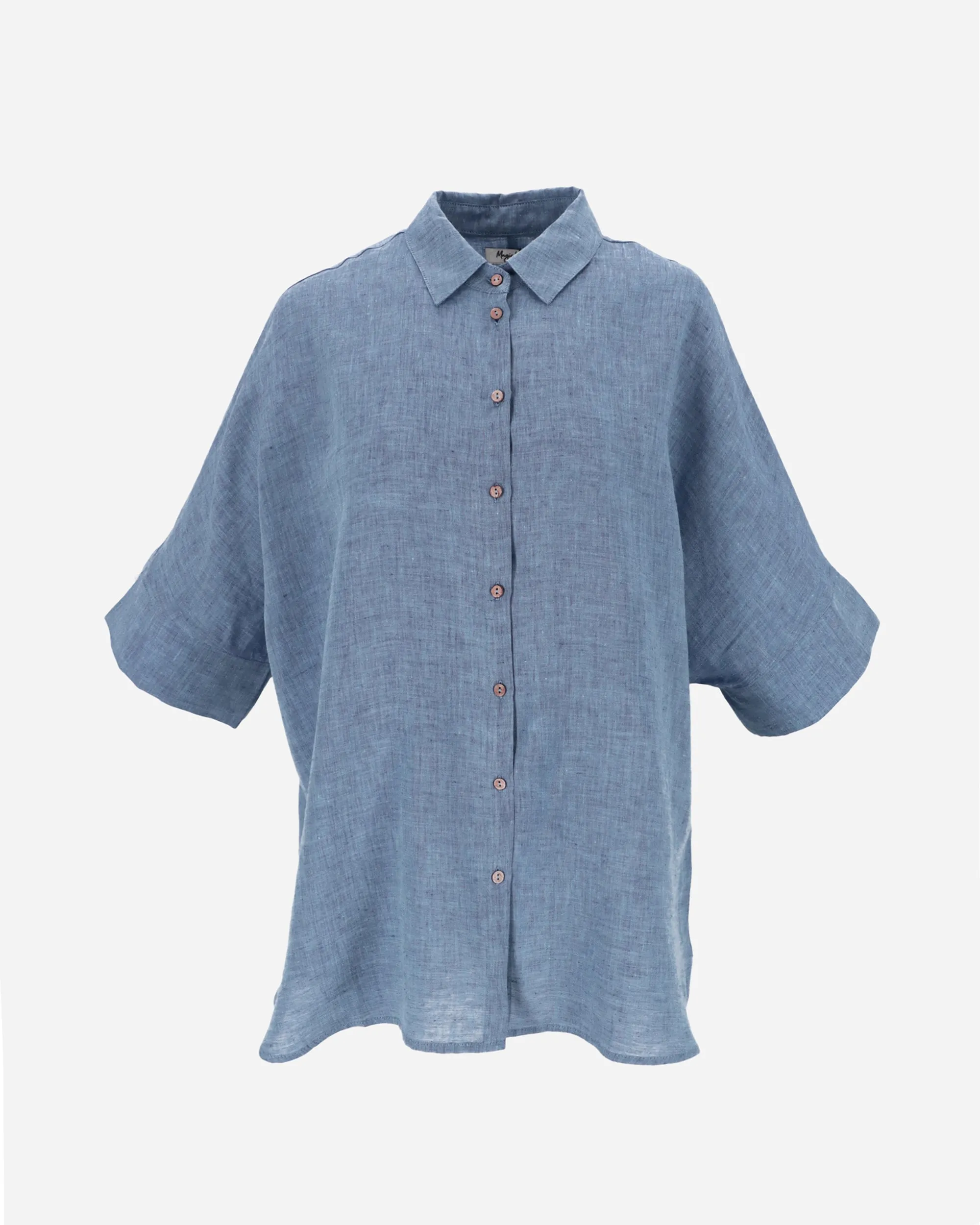 Short-sleeved linen top CABRERA in Denim chambray