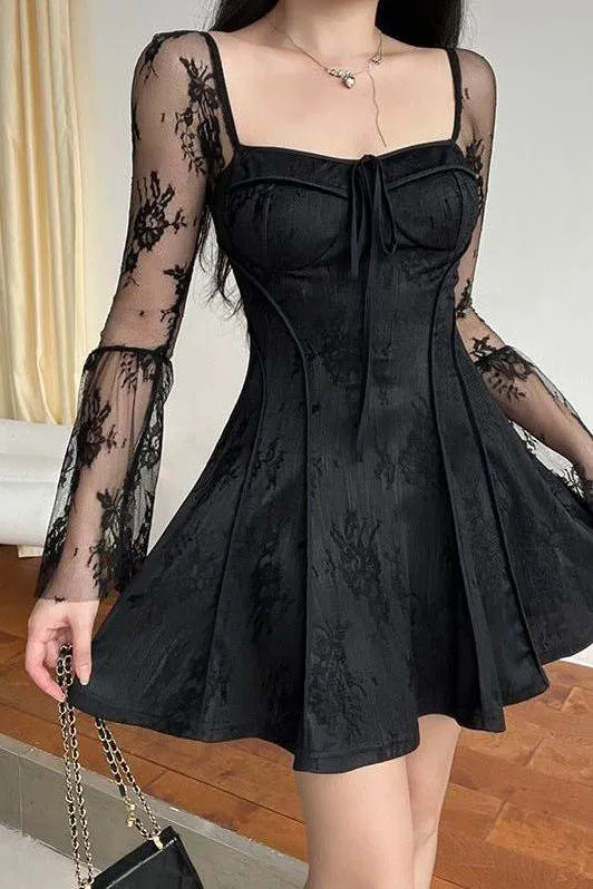 Slim lace trumpet A-swing dress