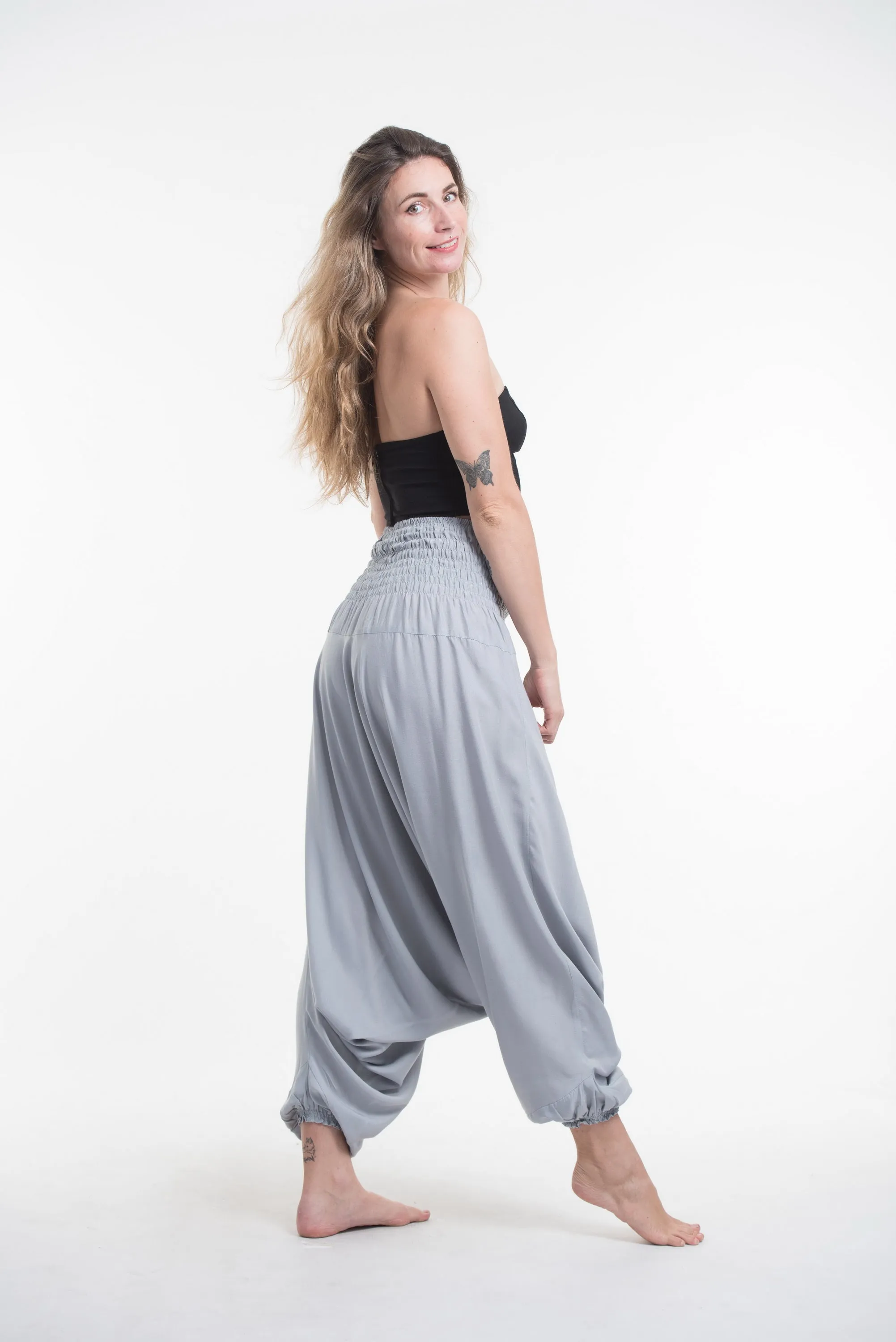 Solid Color 2-in-1 Jumpsuit Harem Pants in Gray