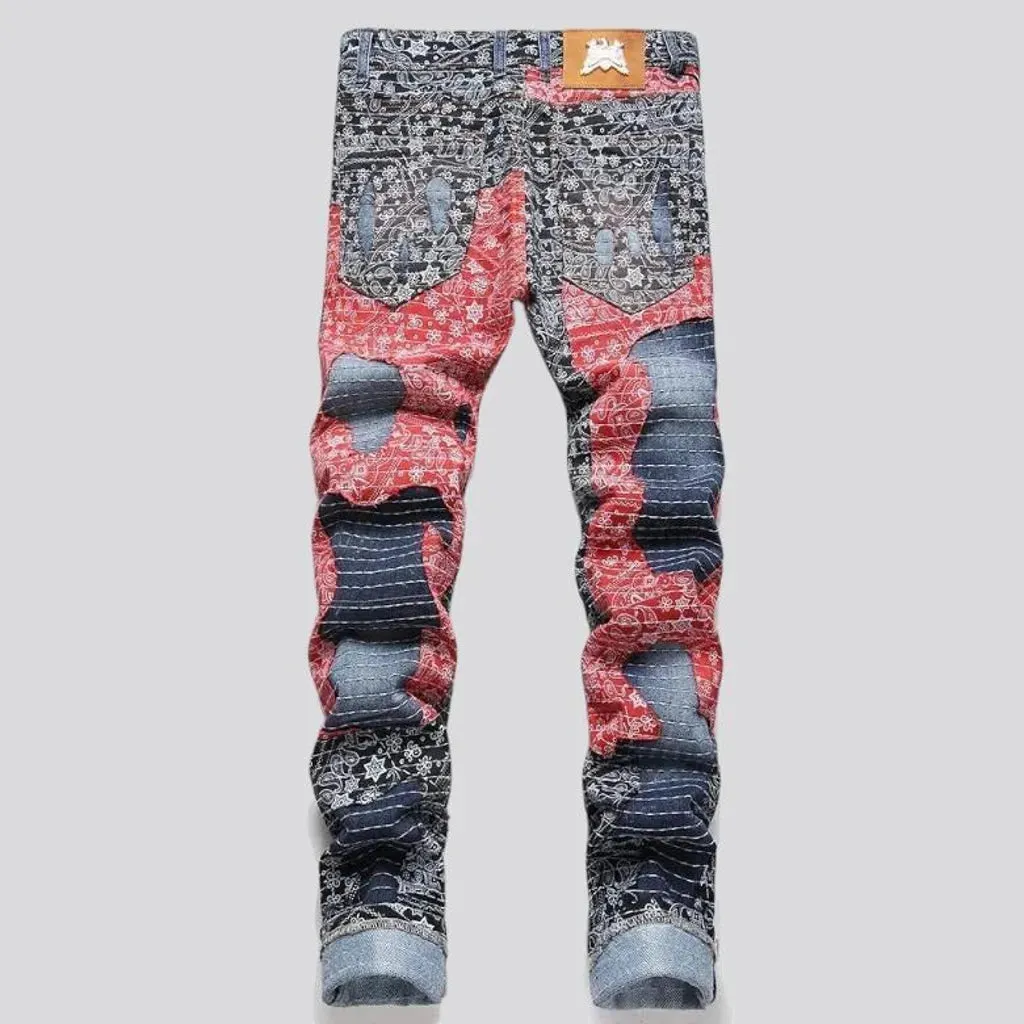 Street ornament jeans
 for men