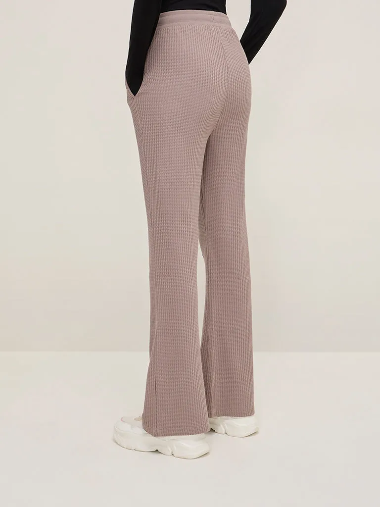 Studiofit Mauve Waffle-Textured High-Rise Cotton-Blend Track Pants