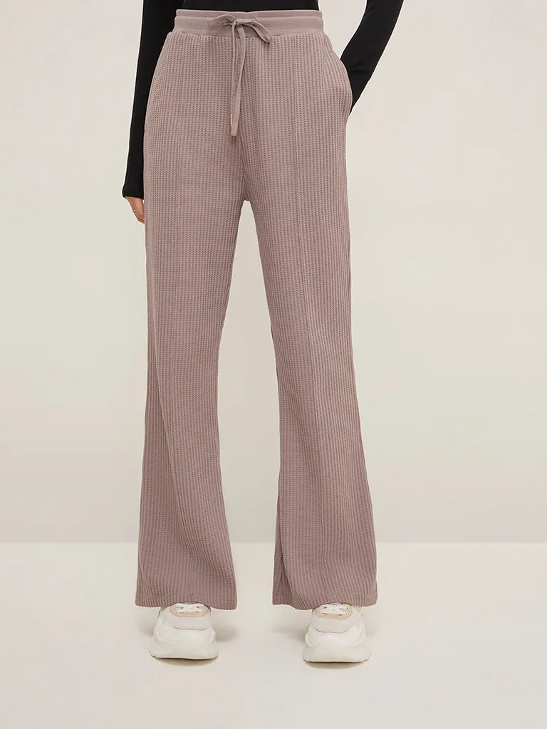 Studiofit Mauve Waffle-Textured High-Rise Cotton-Blend Track Pants