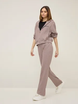 Studiofit Mauve Waffle-Textured High-Rise Cotton-Blend Track Pants