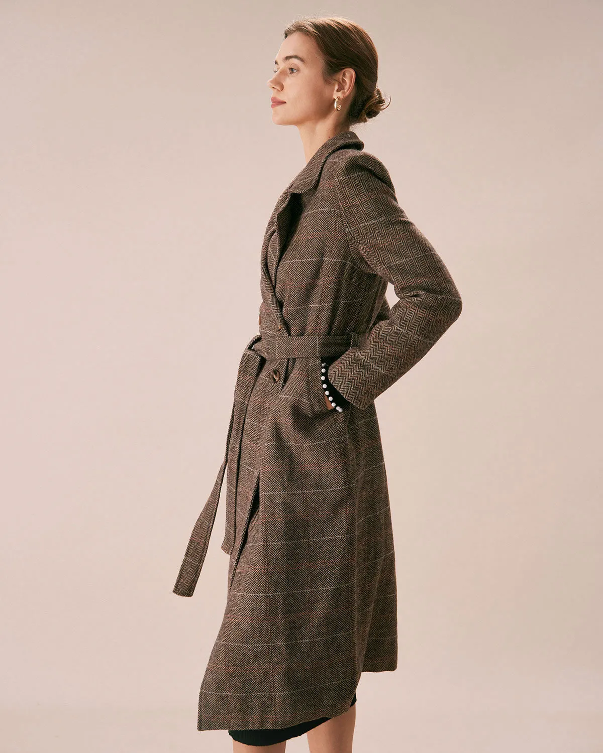 The Coffee Lapel Belted Double Breasted Coat