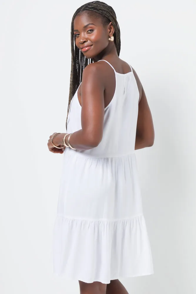 Tiered Strappy Dress White