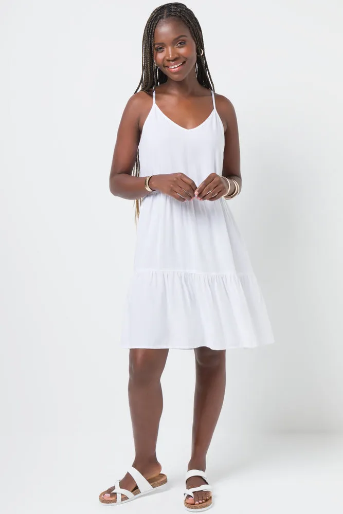 Tiered Strappy Dress White