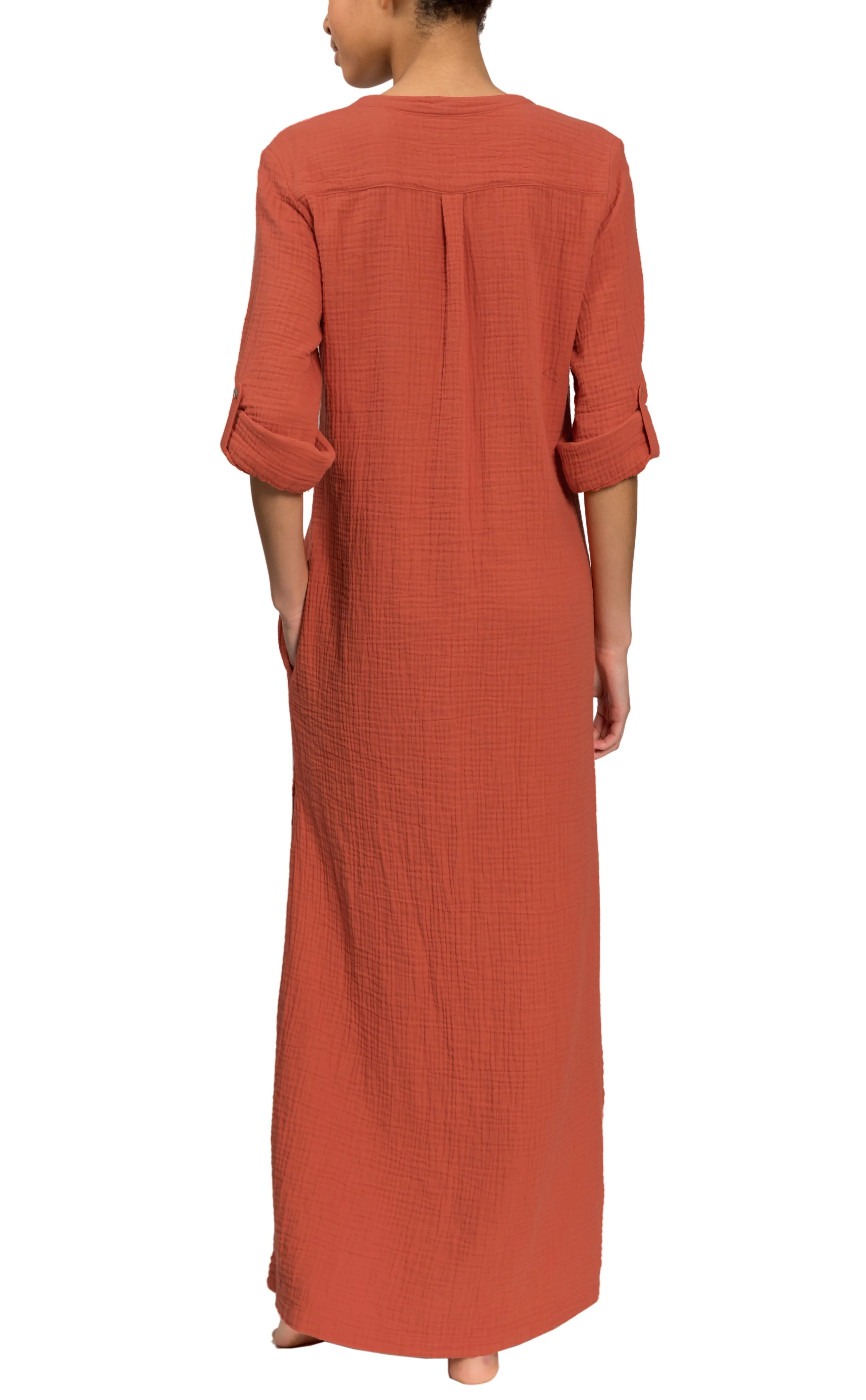 Tracey Caftan - Persimmon Cotton Bubble Gauze