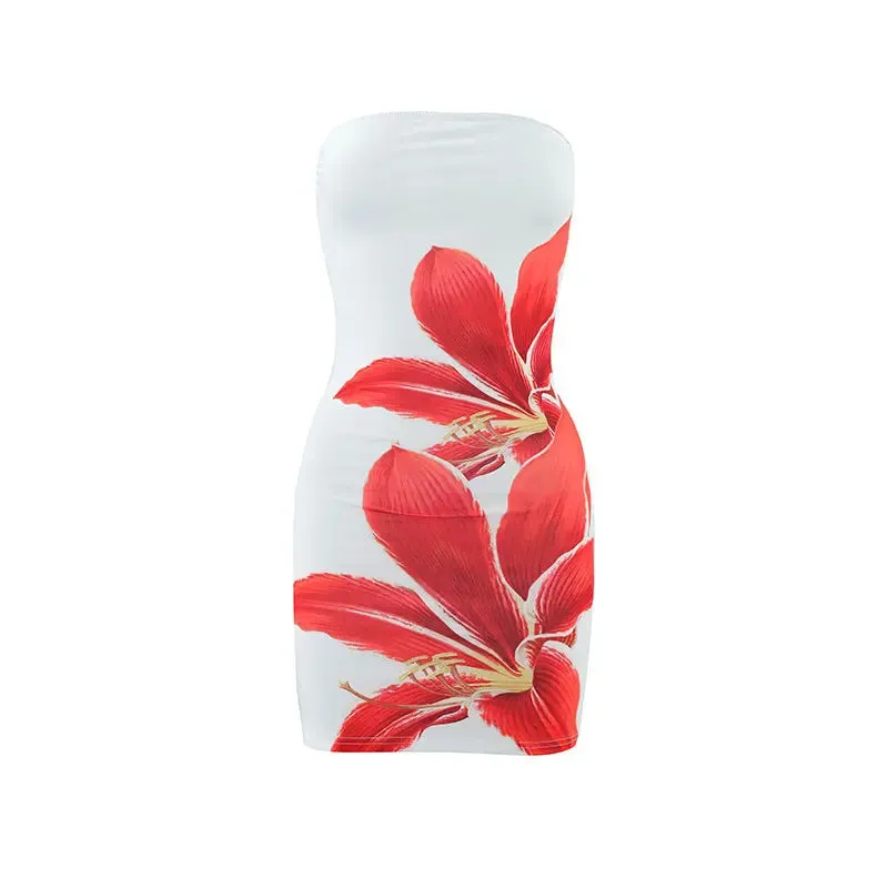 Tropical Bloom Strapless Mini Dress