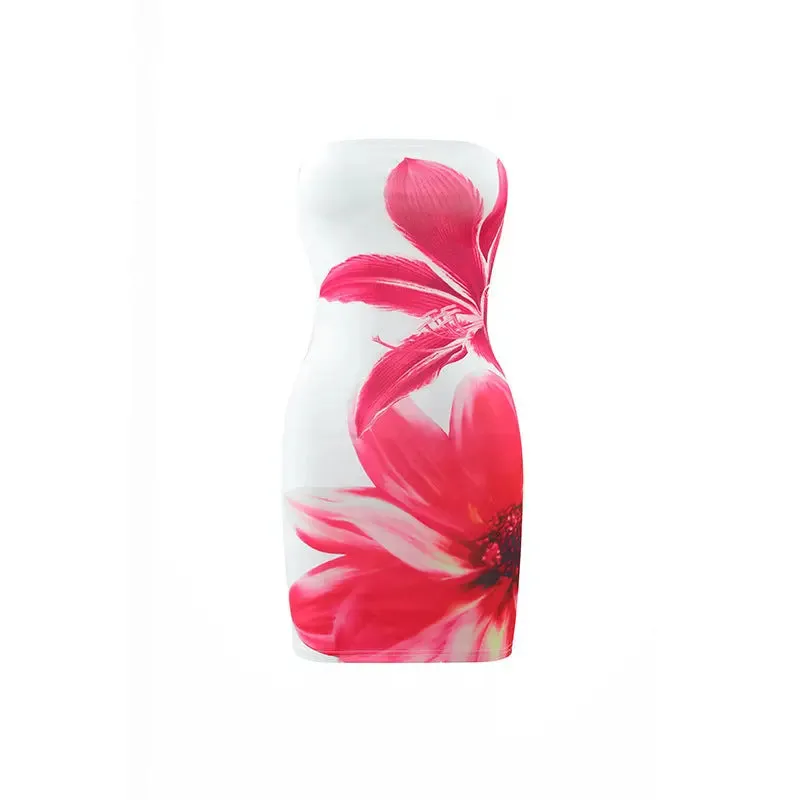 Tropical Bloom Strapless Mini Dress