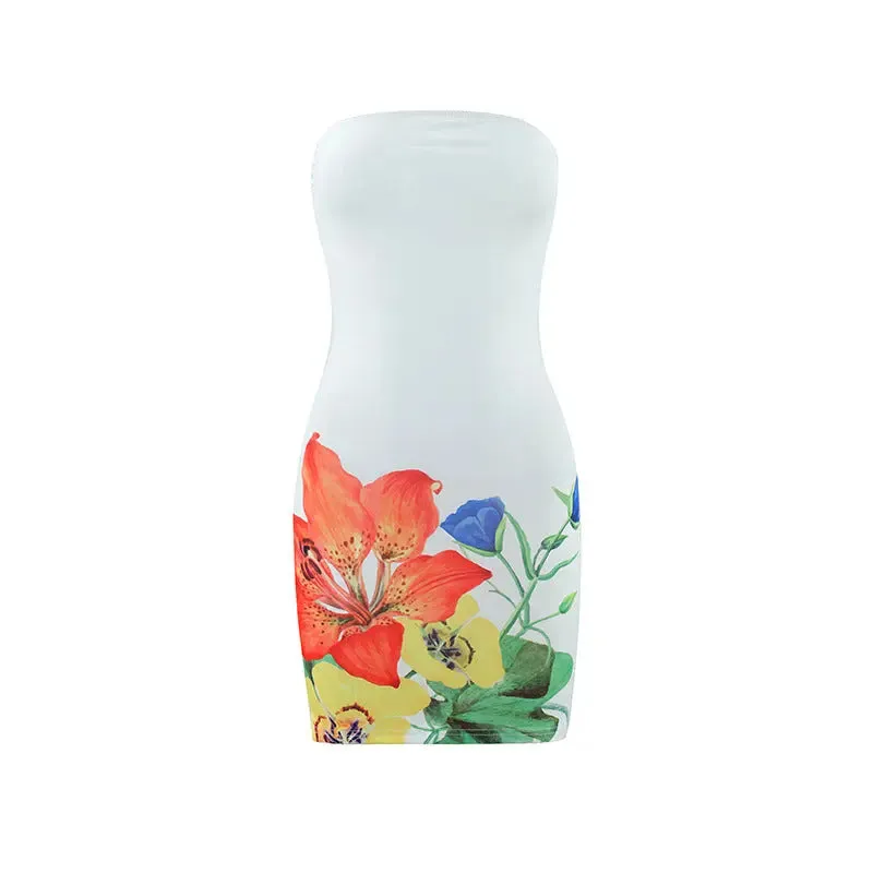 Tropical Bloom Strapless Mini Dress