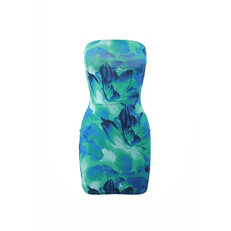 Tropical Bloom Strapless Mini Dress