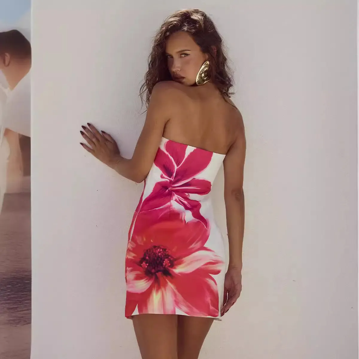 Tropical Bloom Strapless Mini Dress