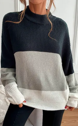 Turtleneck Colorblock Long Sleeve Sweater