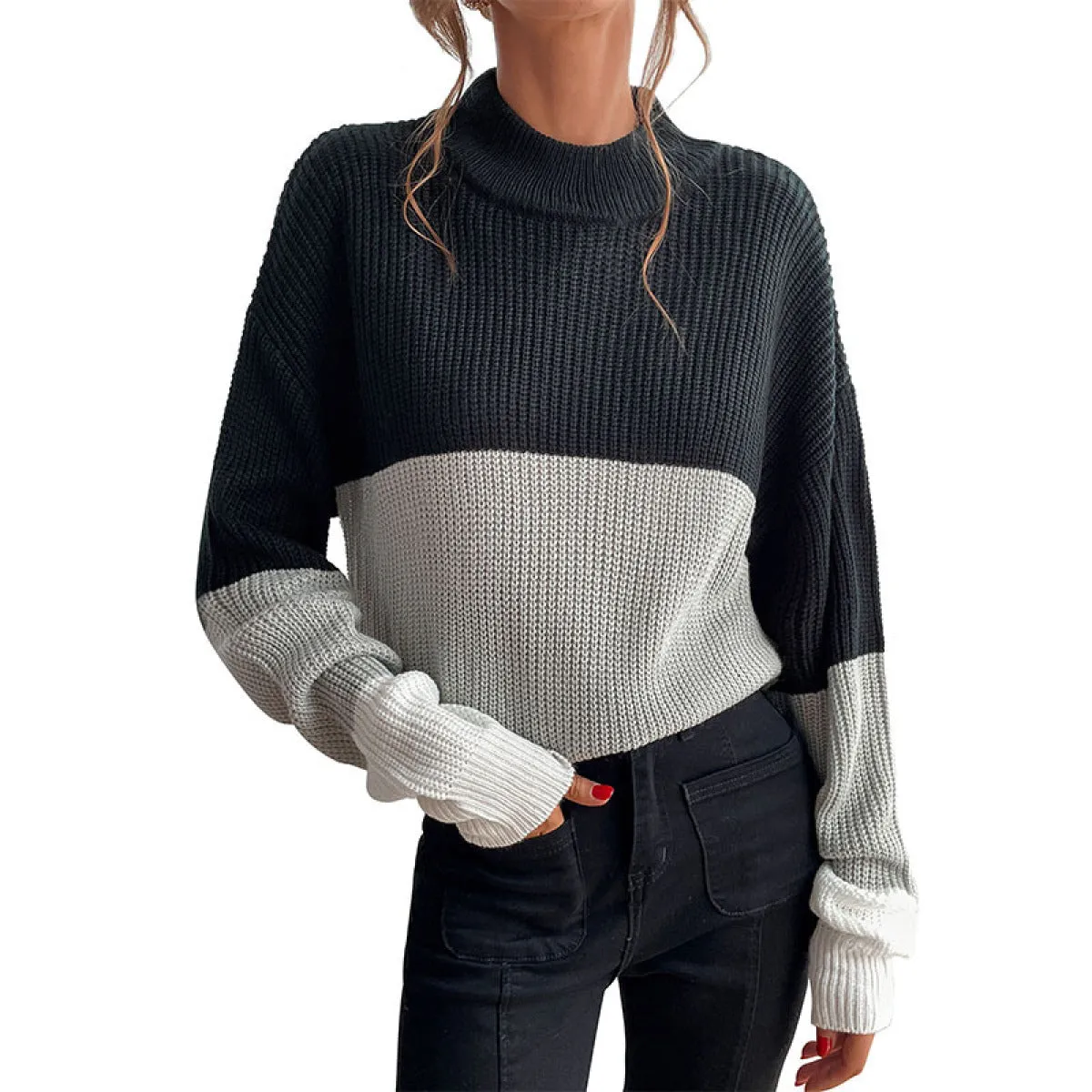 Turtleneck Colorblock Long Sleeve Sweater