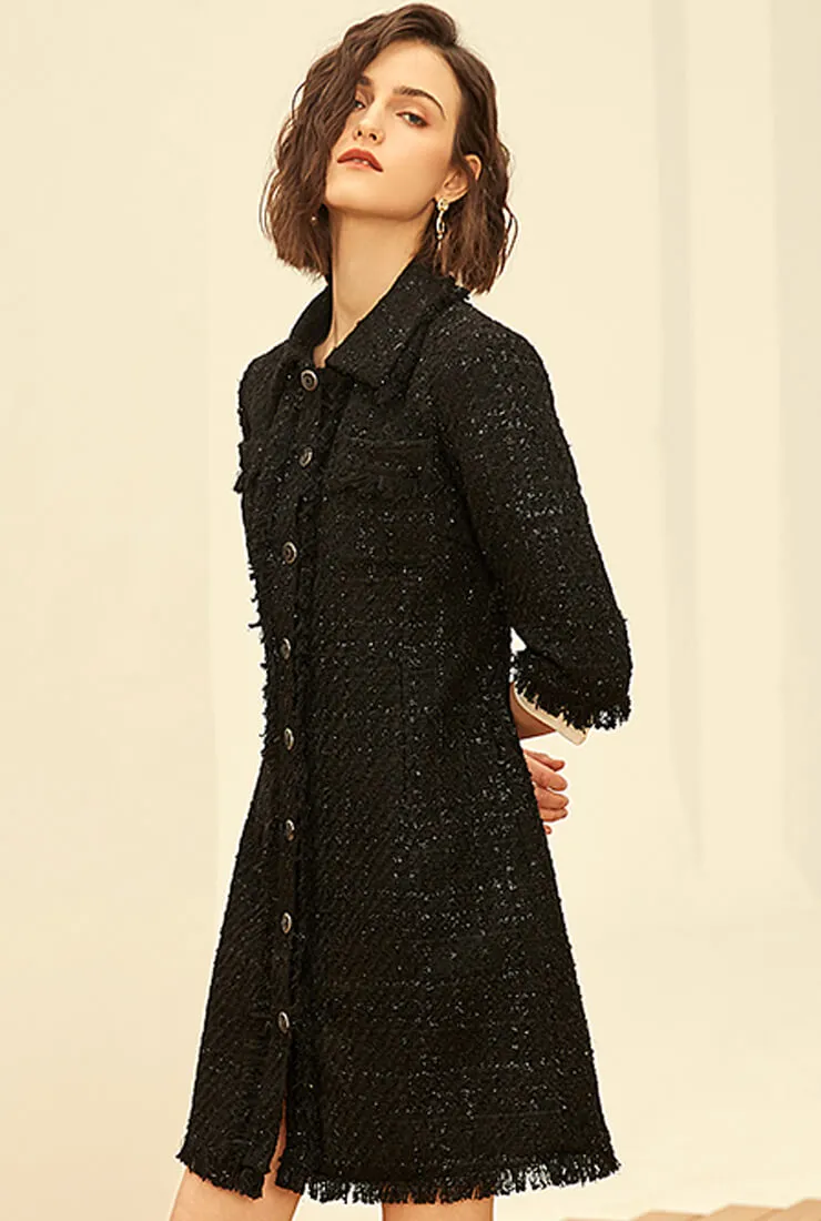 Tweed Single-breasted A-line Slim Shirt Dress