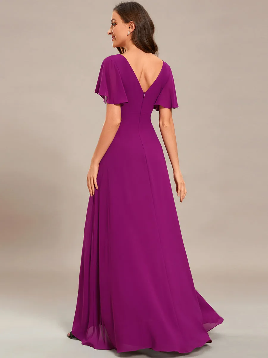 V Neck High Low Ruffles Chiffon Wholesale Bridesmaid Dresses